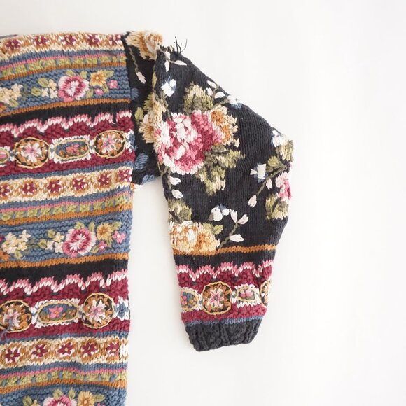 Vintage Express Tricot Floral Stripe Textured Chunky Knit Cottagecore Sweater M - Picture 4 of 11